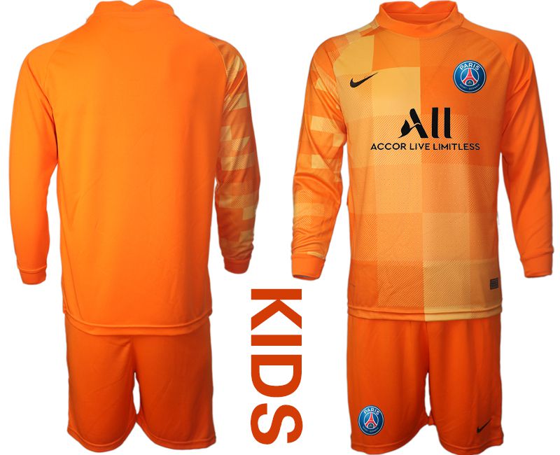 Youth 2021-2022 Club Paris St German orange red goalkeeper long sleeve blank Soccer Jersey->youth soccer jersey->Youth Jersey
